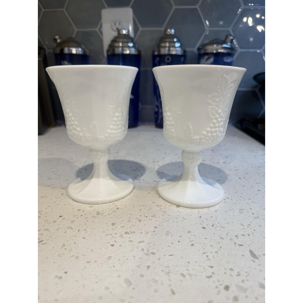 Indiana Colony Harvest Grape Milk Glass 5 1/4" Goblet SET OF 2 (3 Sets Avail)